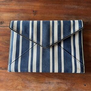Rebecca Minkoff Striped Blue and White Denim Pocket Envelope Clutch Handbag